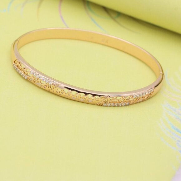 Rose Gold Bangle with Intricate Filigree and Crystal Detailing, XPBL0468 - Picture 4 of 10